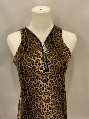 Leopard Print Zip-Front Tank Top - Brown/Black